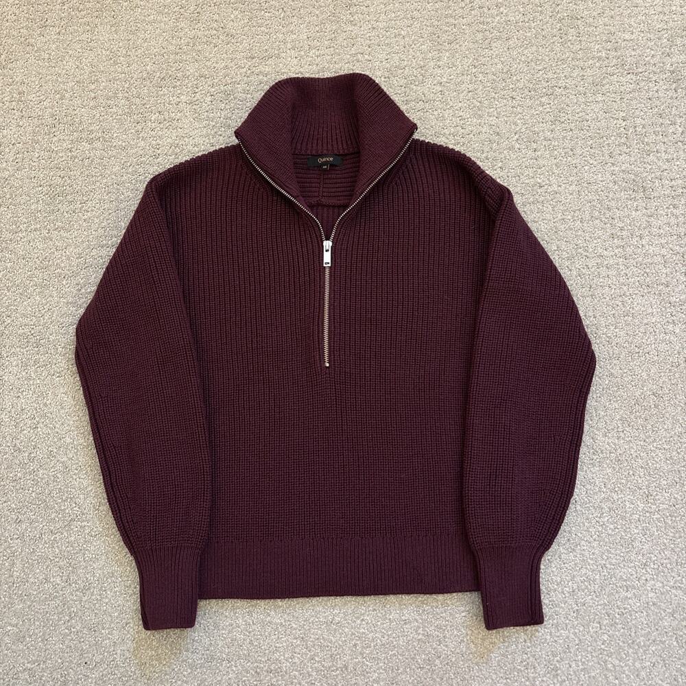 Quince Women Australian Merino Wool Half Zip Sweater Burgundy Knit Jumper Sz XS